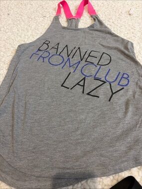 Girls' Gray Tank Top with Pink Straps - "Banned From Club Lazy" Graphic